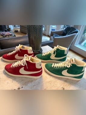 Nike Mid-Top Suede Sneakers - Red & Green  great shape - vintage